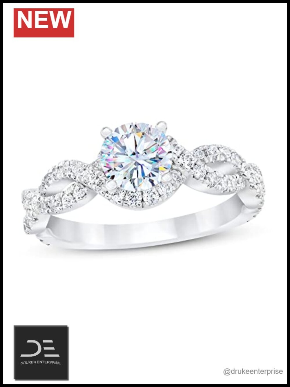 1.13 CTW Moissanite Engagement Ring Halo Platinum Plated Silver